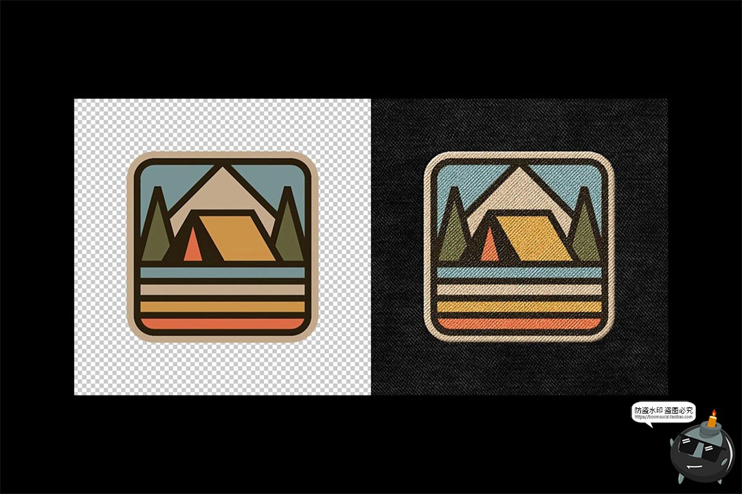 服装织物刺绣补丁自定义形状织唛布贴logo图案贴图PSD样机ps素材-设计猿