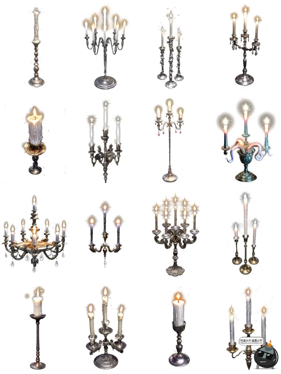 卡通动漫欧式奢华古风蜡烛烛台吊灯宫殿装饰元素图片PNG免抠素材-设计猿