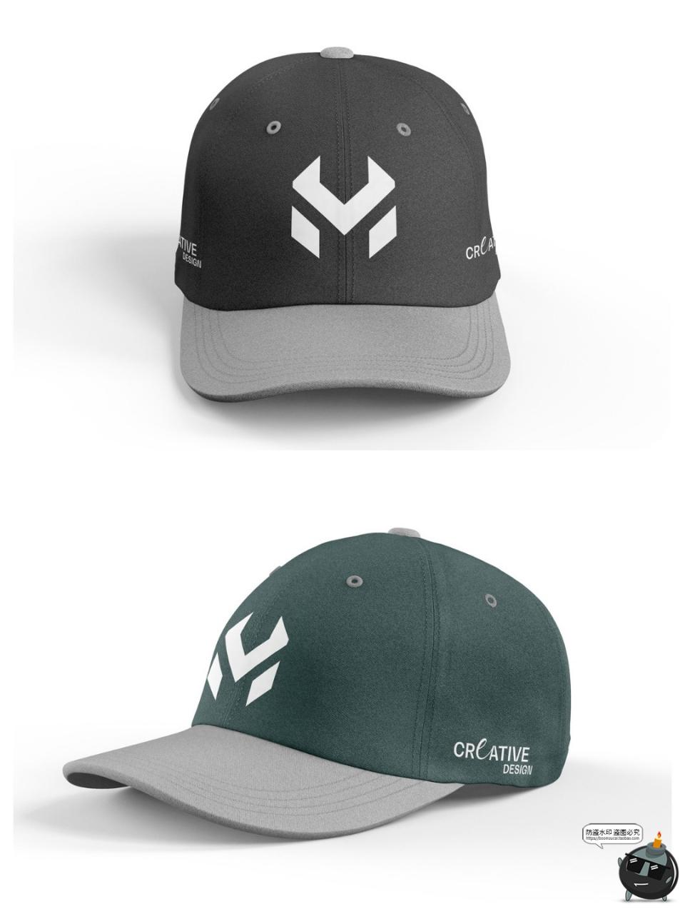 图片[2]-韩式棒球帽子弯檐运动鸭舌帽遮阳帽贴图效果展示样机PSD模板素材-设计猿