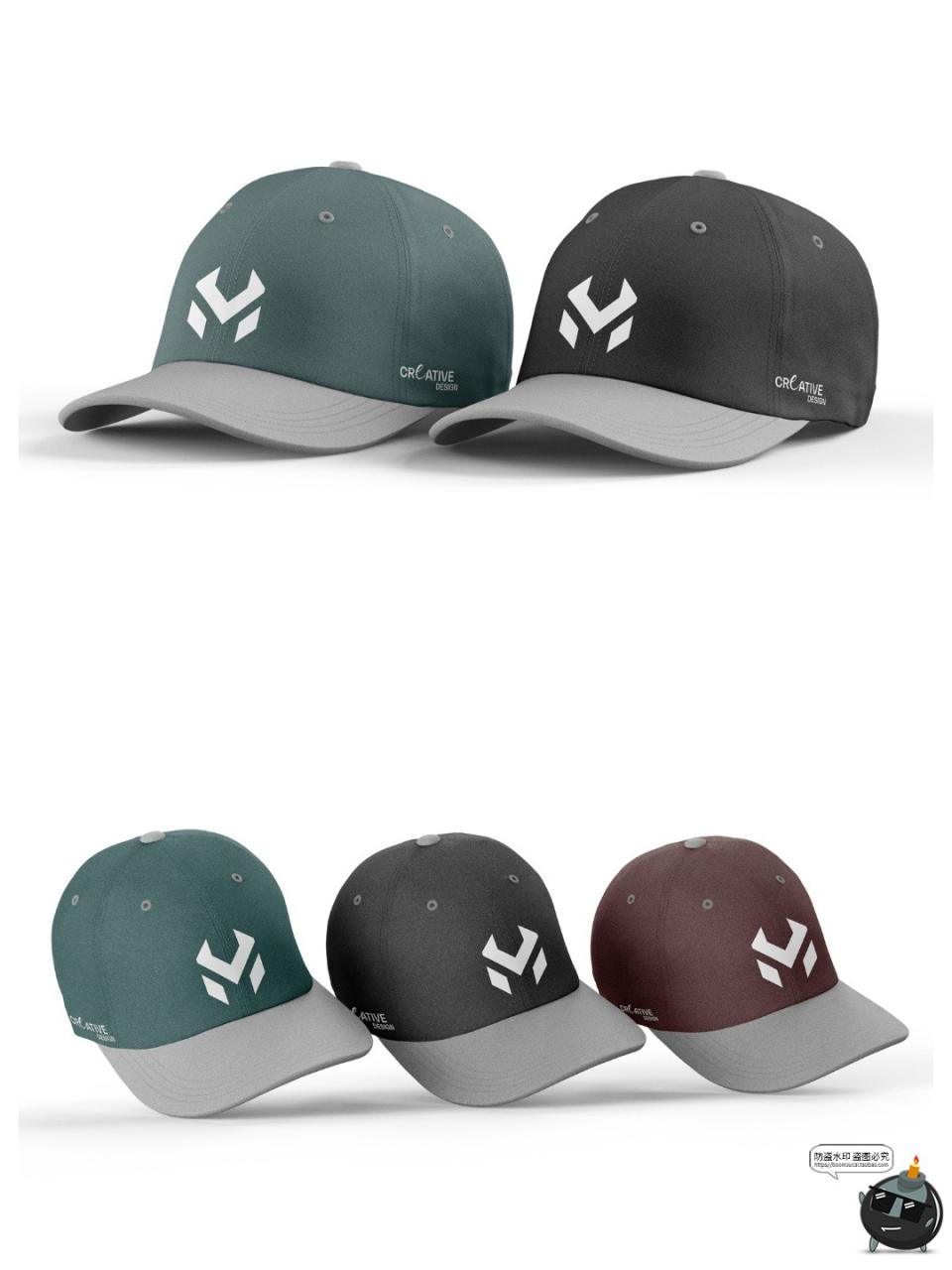 图片[3]-韩式棒球帽子弯檐运动鸭舌帽遮阳帽贴图效果展示样机PSD模板素材-设计猿