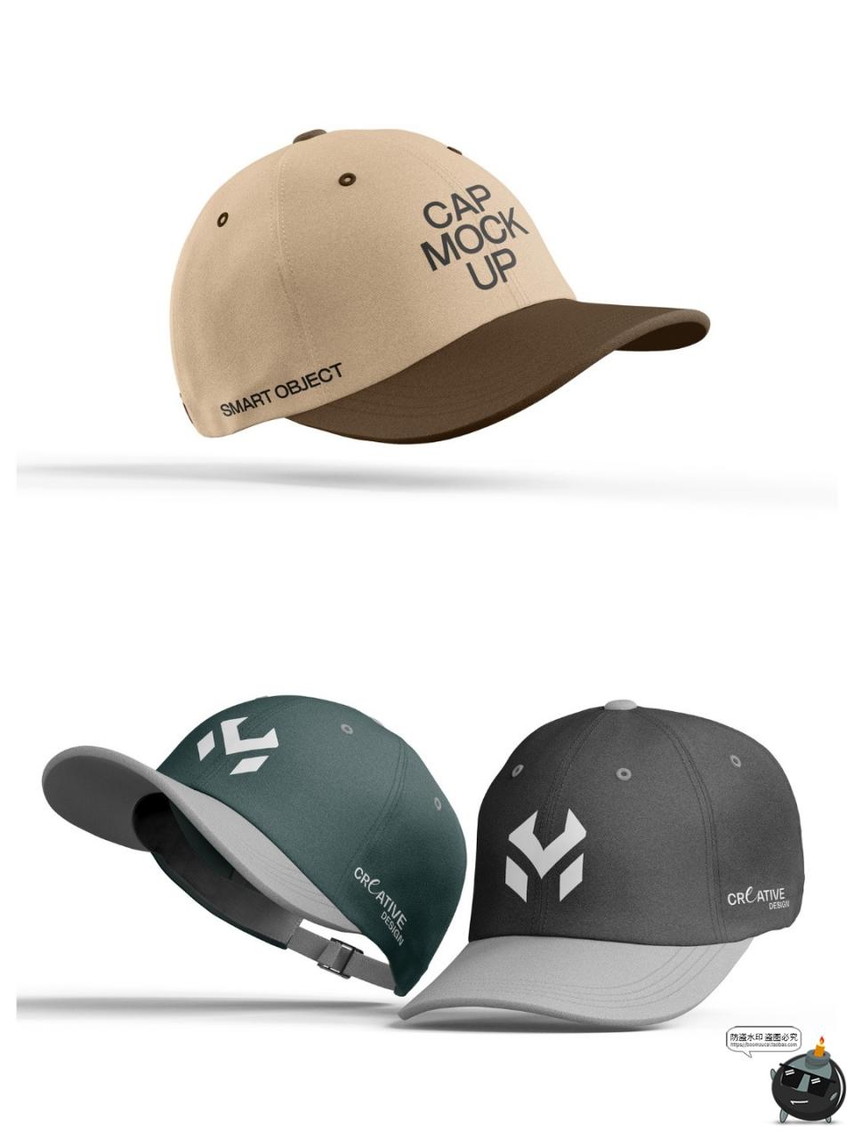 图片[7]-韩式棒球帽子弯檐运动鸭舌帽遮阳帽贴图效果展示样机PSD模板素材-设计猿