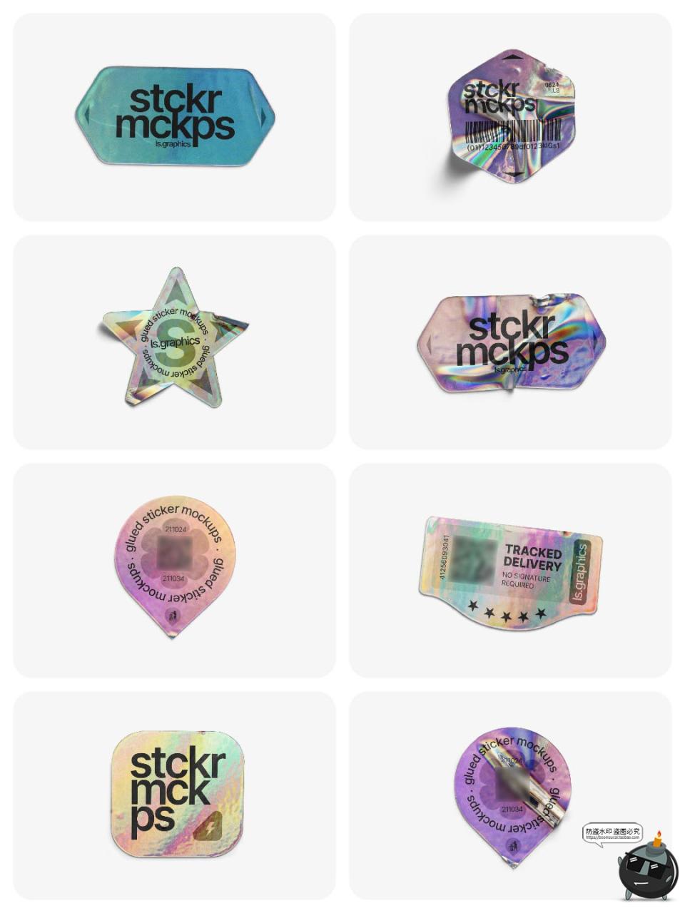 图片[5]-潮流复古怀旧异形做旧褶皱全息镭射防伪商标贴纸标签样机PSD素材-设计猿