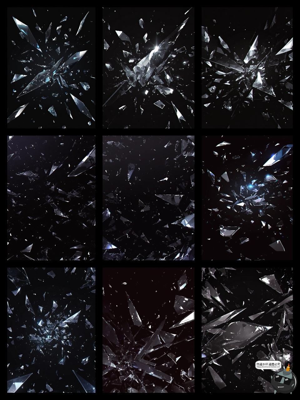 暗黑梦幻不规则玻璃碎片破碎小碎片背景溶图后期合成JPG黑底素材-设计猿