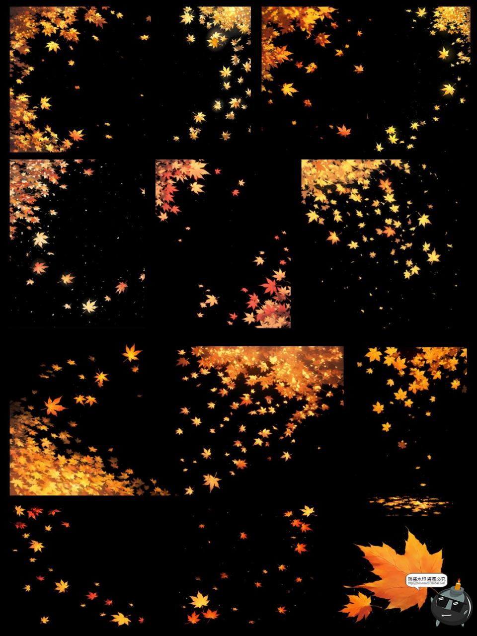 秋季飞舞枫叶动漫卡通光影漂浮氛围cos特效PNG免抠后期合成素材-设计猿