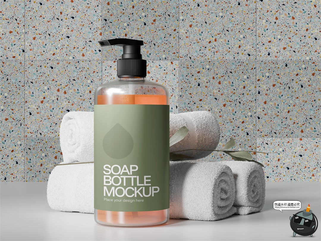 图片[1]-液体肥皂洗手液沐浴露按压瓶模型品牌logo标签包装贴图样机Ps素材-设计猿