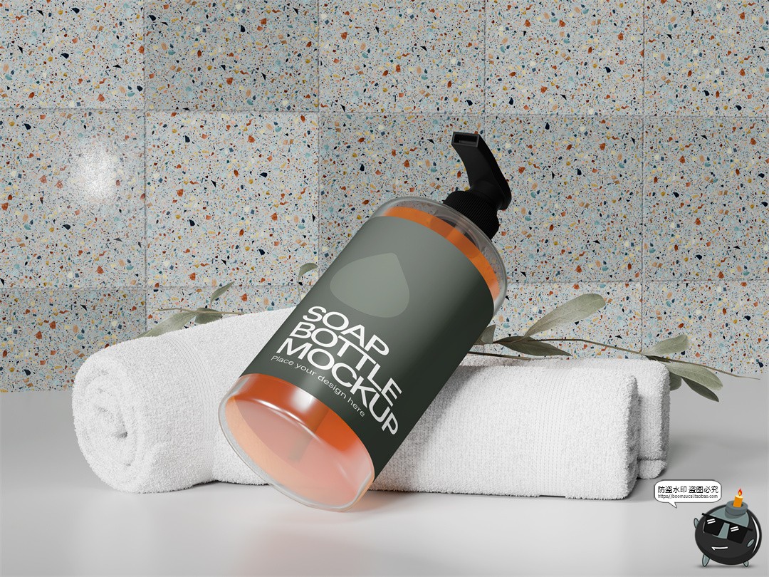 液体肥皂洗手液沐浴露按压瓶模型品牌logo标签包装贴图样机Ps素材-设计猿