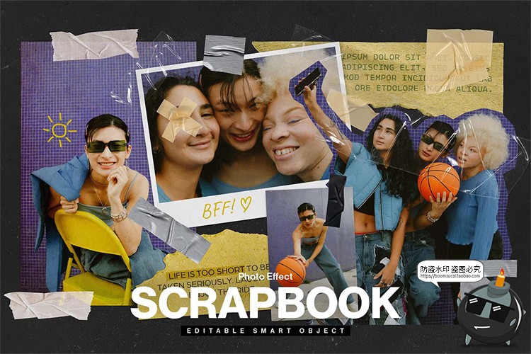 图片[1]-潮流撕纸照片相框情绪板旅游日记手账拼贴画剪切相簿PSD样机素材-设计猿