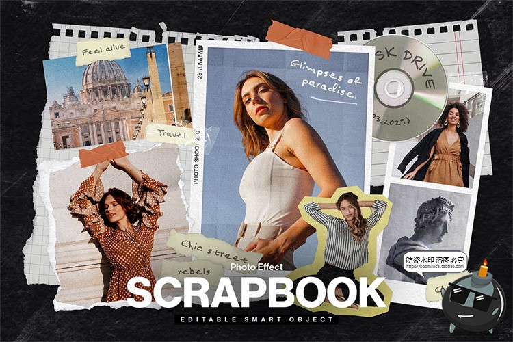 图片[2]-潮流撕纸照片相框情绪板旅游日记手账拼贴画剪切相簿PSD样机素材-设计猿