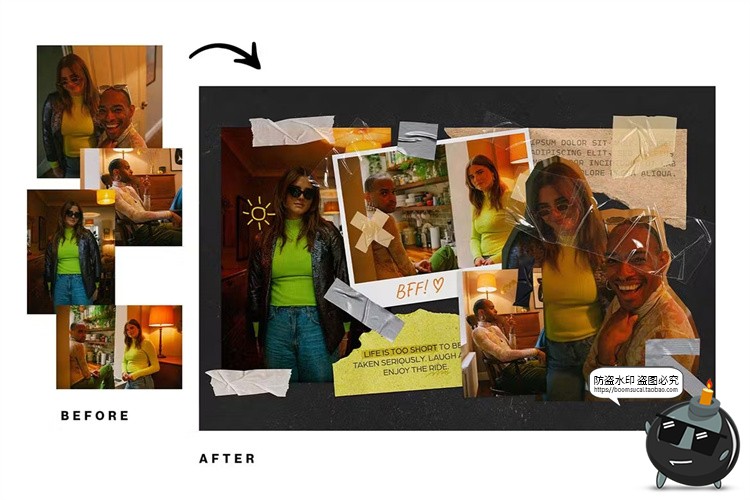 图片[7]-潮流撕纸照片相框情绪板旅游日记手账拼贴画剪切相簿PSD样机素材-设计猿