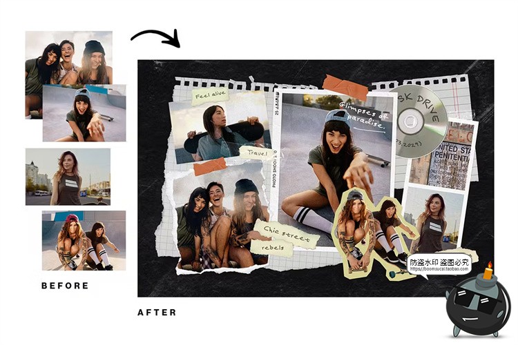 图片[8]-潮流撕纸照片相框情绪板旅游日记手账拼贴画剪切相簿PSD样机素材-设计猿