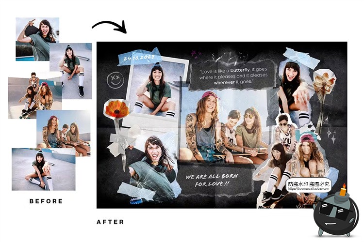 图片[9]-潮流撕纸照片相框情绪板旅游日记手账拼贴画剪切相簿PSD样机素材-设计猿