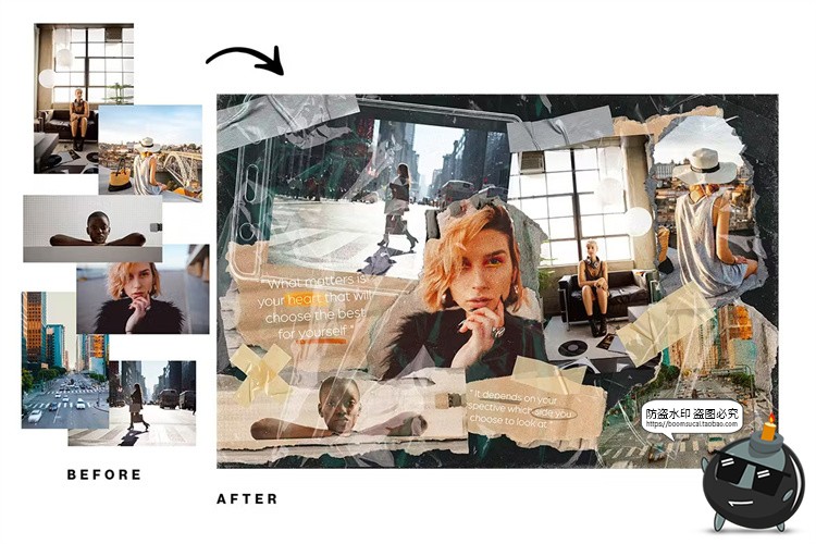 图片[11]-潮流撕纸照片相框情绪板旅游日记手账拼贴画剪切相簿PSD样机素材-设计猿