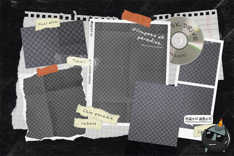 图片[14]-潮流撕纸照片相框情绪板旅游日记手账拼贴画剪切相簿PSD样机素材-设计猿