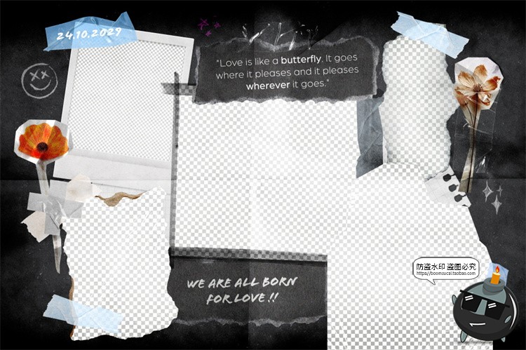 图片[18]-潮流撕纸照片相框情绪板旅游日记手账拼贴画剪切相簿PSD样机素材-设计猿