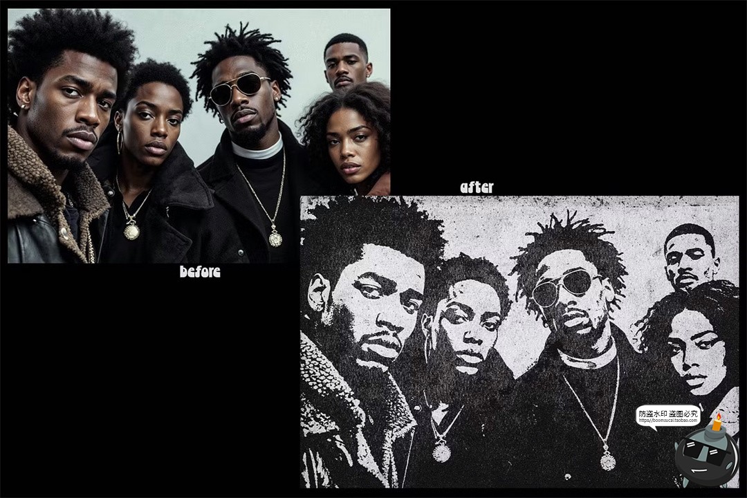 图片[2]-复古墨水纸张打印黑白粗糙灰尘噪点做旧照片效果PSD模板样机素材-设计猿