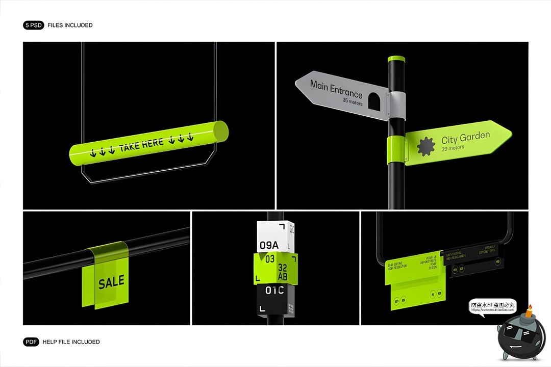 图片[2]-创意时尚路牌精神壁垒导视指示路牌吊牌效果展示样机PSD模板素材-设计猿