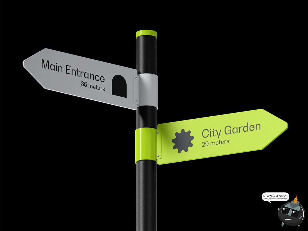 图片[5]-创意时尚路牌精神壁垒导视指示路牌吊牌效果展示样机PSD模板素材-设计猿