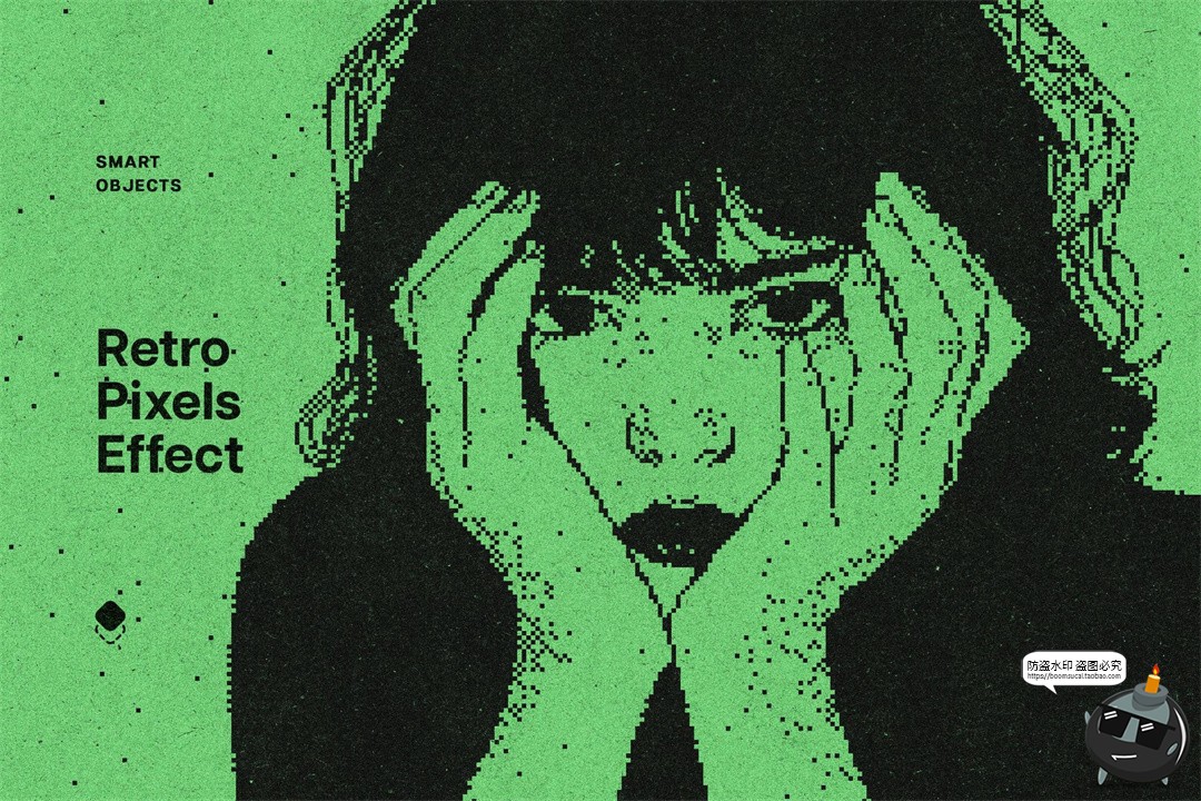 图片[1]-复古电脑图形8位像素化CRT屏幕蒸汽波半色调噪点特效PSD样机素材-设计猿