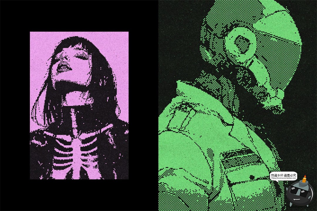 图片[5]-复古电脑图形8位像素化CRT屏幕蒸汽波半色调噪点特效PSD样机素材-设计猿