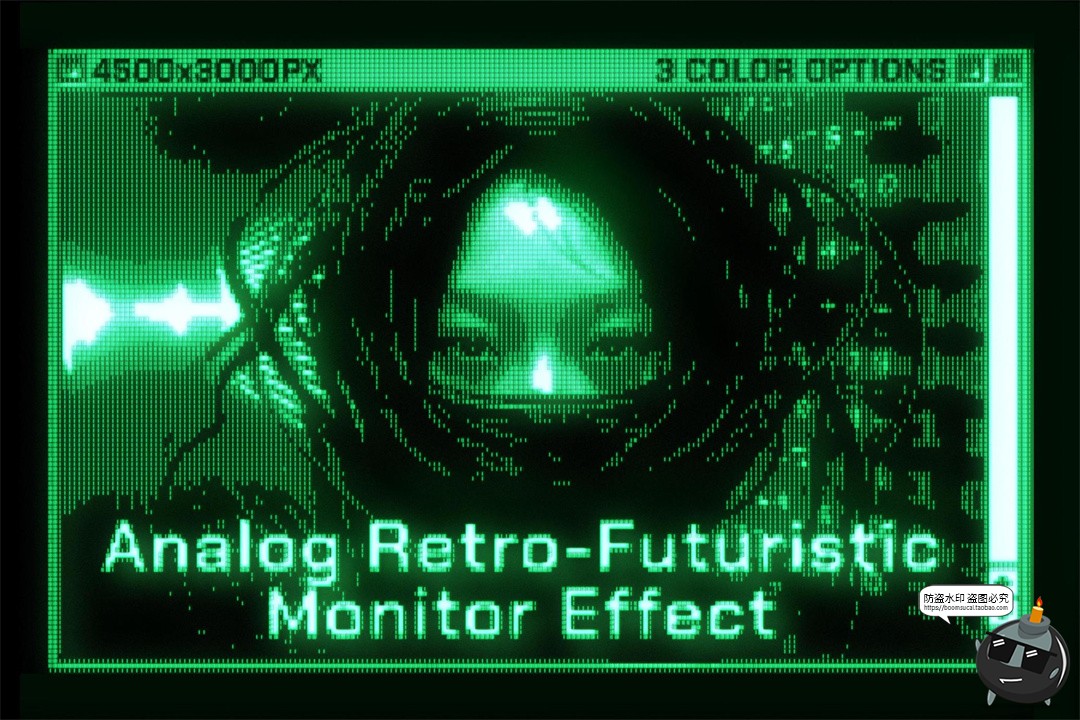 图片[1]-复古未来主义屏幕像素化显示器科幻效果PSD模板样机后期特效素材-设计猿