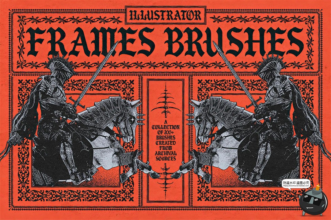 图片[1]-200+复古中世纪欧式复古繁复花纹线条边框AI矢量笔刷画笔图形素材-设计猿
