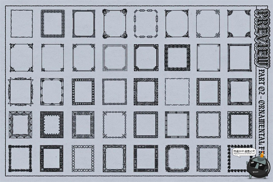 图片[3]-200+复古中世纪欧式复古繁复花纹线条边框AI矢量笔刷画笔图形素材-设计猿