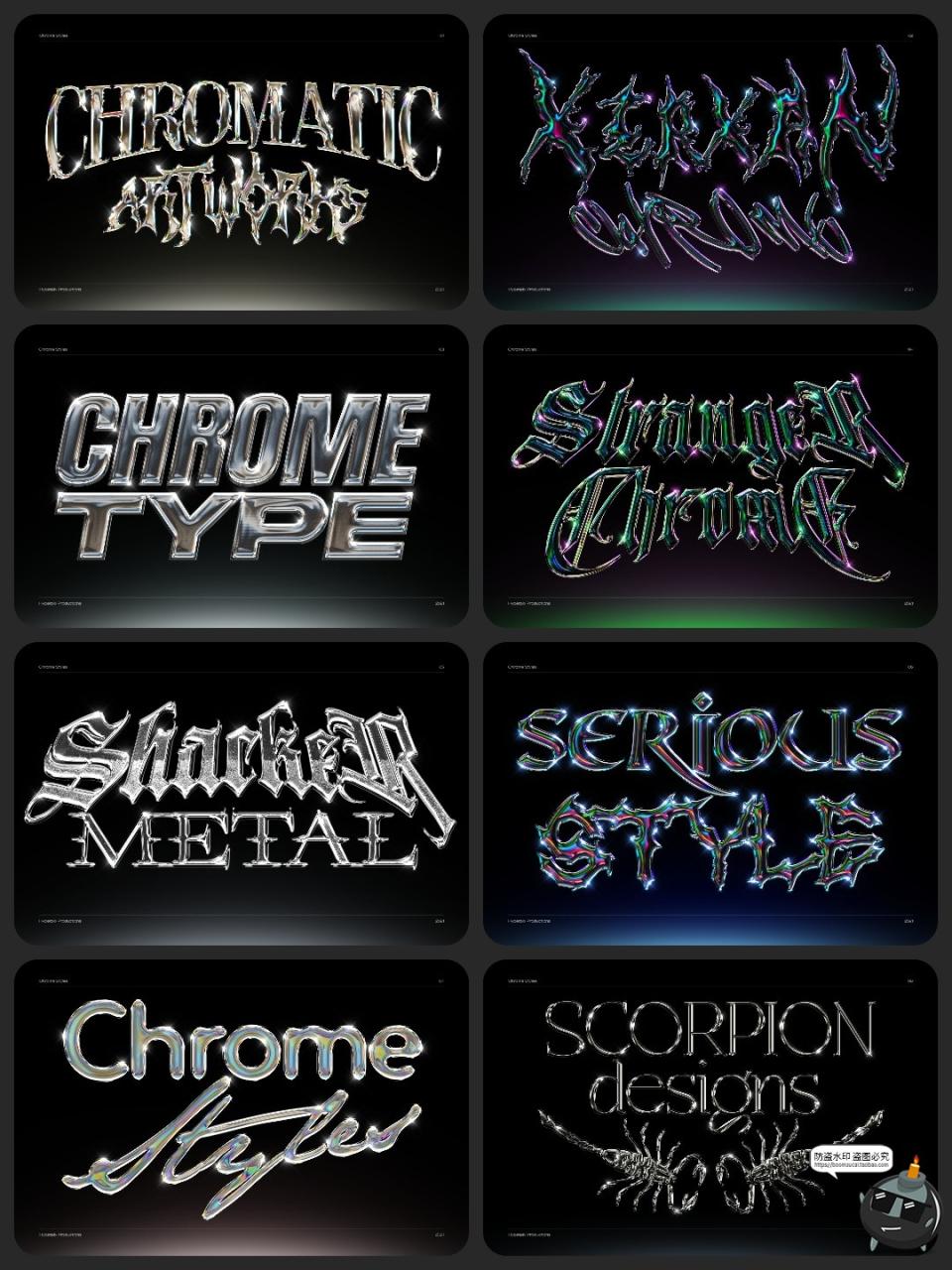 Y2K千禧年美学金属质感嘻哈酸性3D立体金属标题特效字PSD模板素材-设计猿