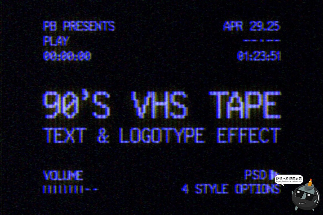 图片[1]-复古怀旧VHS磁带电视扭曲故障LOGO标题文字CRT效果PSD模板ps素材-设计猿