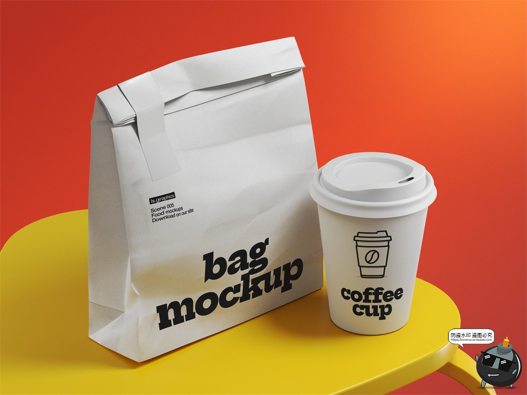 图片[8]-外卖食品包装袋打包盒纸杯纸拎袋快餐品牌包装展示效果图PSD样机-设计猿