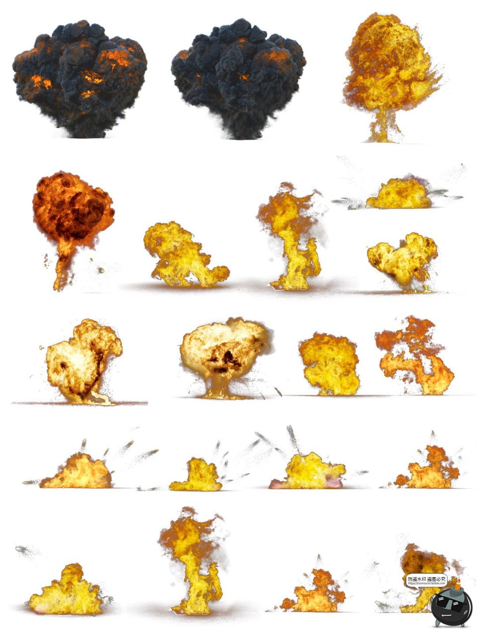 爆炸轰炸爆破黑烟火焰燃烧免扣PNG免抠图片特效后期合成用素材图-设计猿
