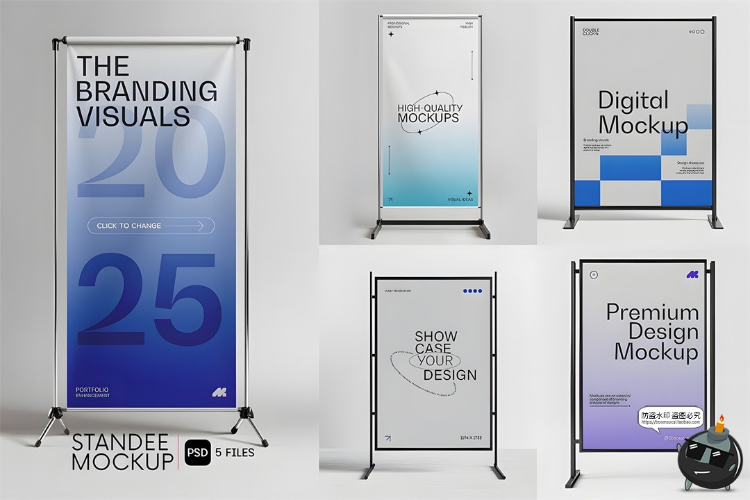 图片[1]-海报广告横幅金属支架模型易拉宝样机展示贴图PSD模板样机PS素材-设计猿