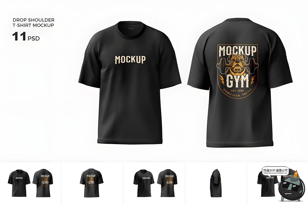 图片[1]-大码落肩3D短袖T恤上衣印花图案贴图效果展示样机PSD模板PS素材-设计猿