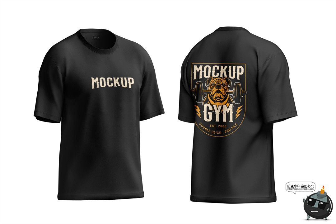 图片[2]-大码落肩3D短袖T恤上衣印花图案贴图效果展示样机PSD模板PS素材-设计猿