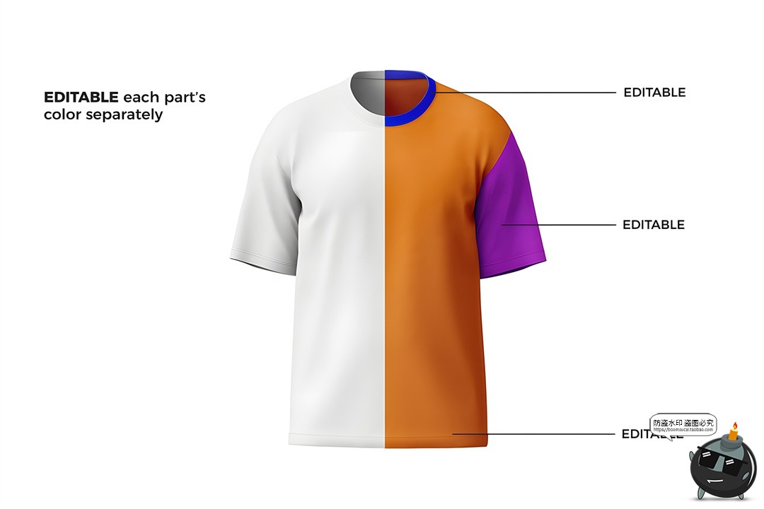图片[14]-大码落肩3D短袖T恤上衣印花图案贴图效果展示样机PSD模板PS素材-设计猿