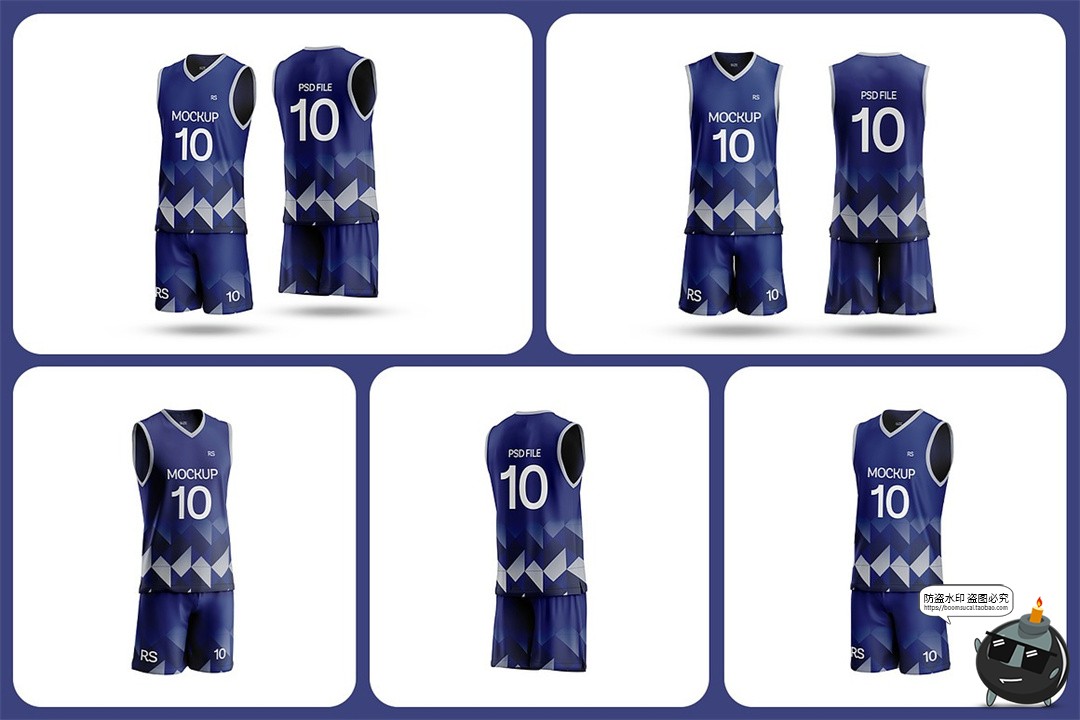 图片[2]-无袖V领3D篮球队服球服俱乐部套装运动训练服装PSD模板样机素材-设计猿