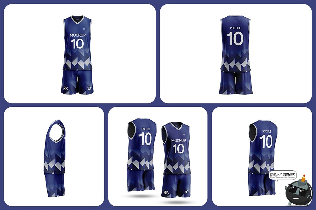 图片[3]-无袖V领3D篮球队服球服俱乐部套装运动训练服装PSD模板样机素材-设计猿