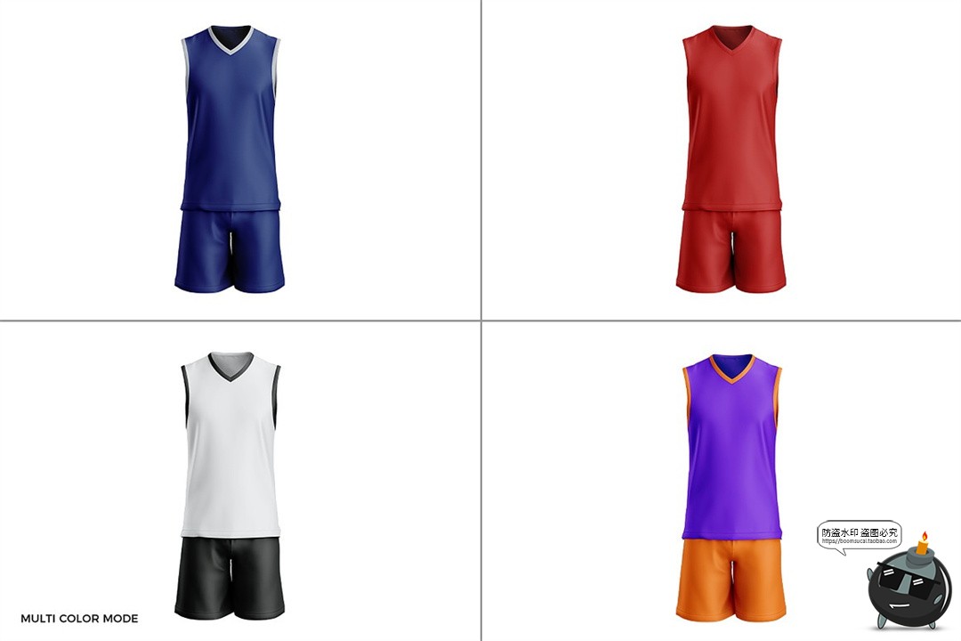 图片[4]-无袖V领3D篮球队服球服俱乐部套装运动训练服装PSD模板样机素材-设计猿