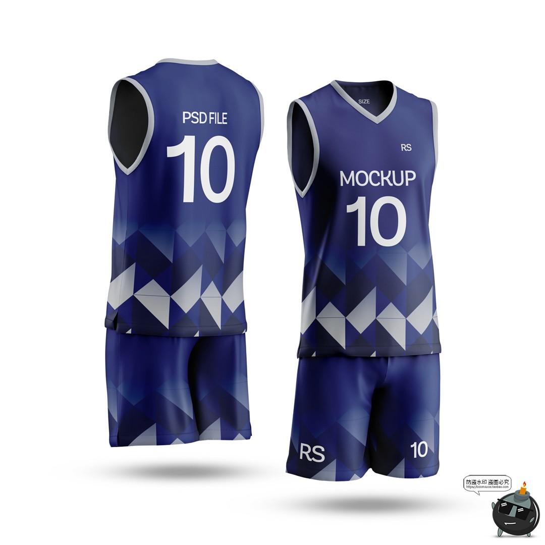 图片[5]-无袖V领3D篮球队服球服俱乐部套装运动训练服装PSD模板样机素材-设计猿
