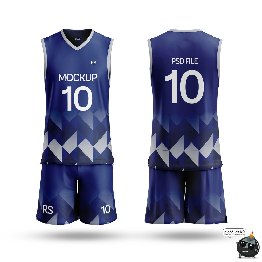 图片[6]-无袖V领3D篮球队服球服俱乐部套装运动训练服装PSD模板样机素材-设计猿