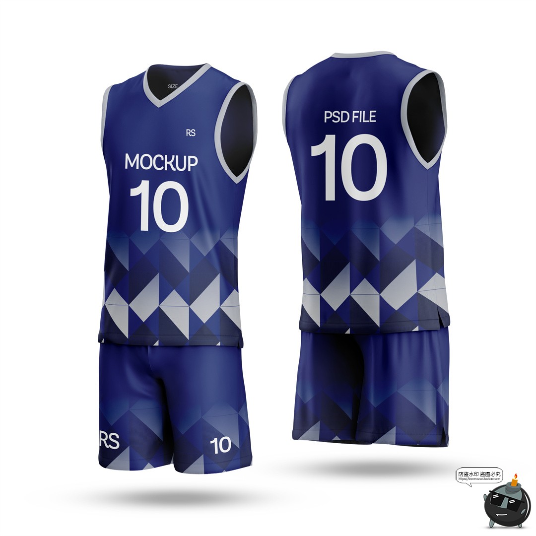 图片[9]-无袖V领3D篮球队服球服俱乐部套装运动训练服装PSD模板样机素材-设计猿
