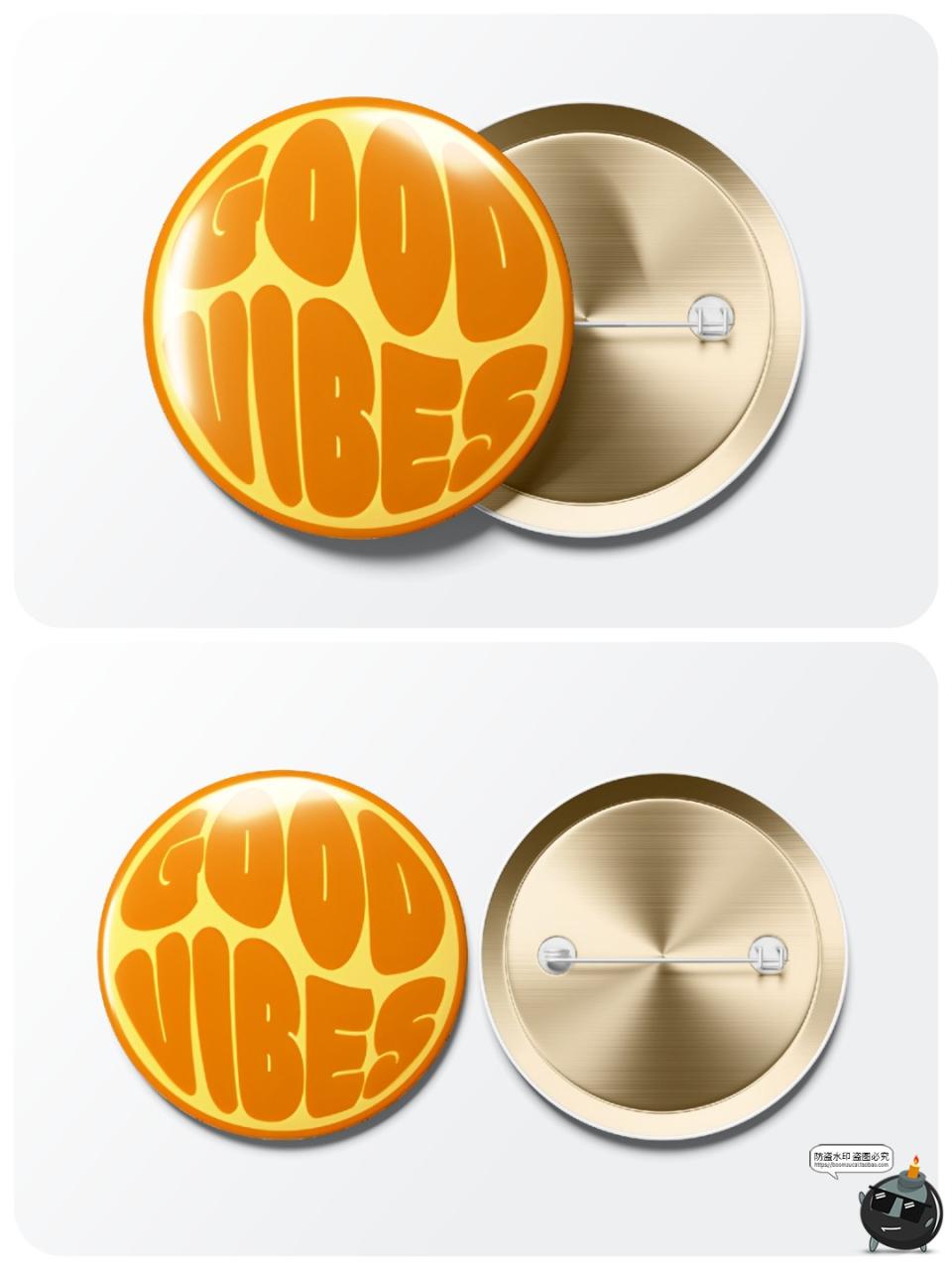 圆形金属胸章别针模型品牌标识logo印花图案贴图样机PSD模板素材-设计猿