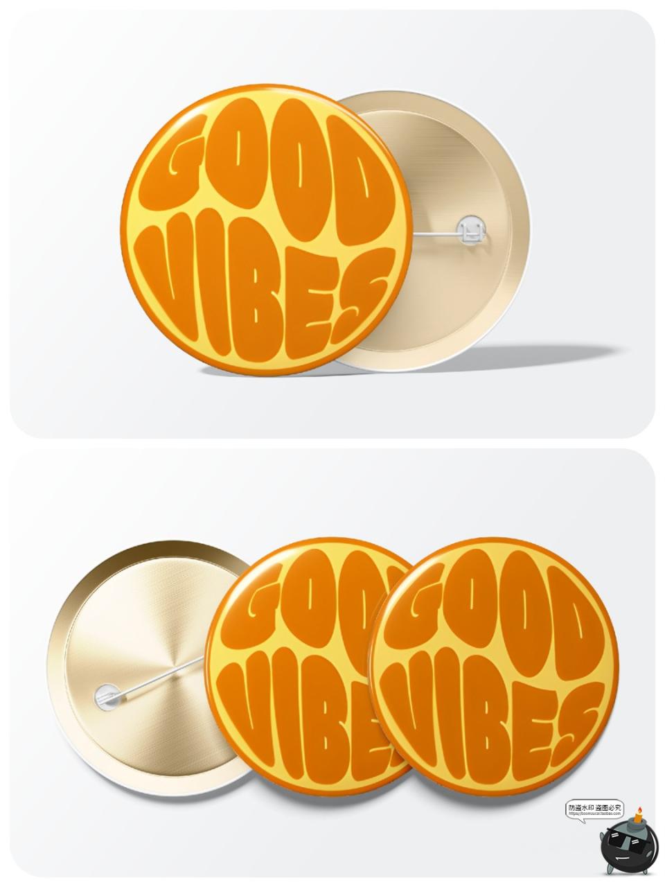 图片[2]-圆形金属胸章别针模型品牌标识logo印花图案贴图样机PSD模板素材-设计猿