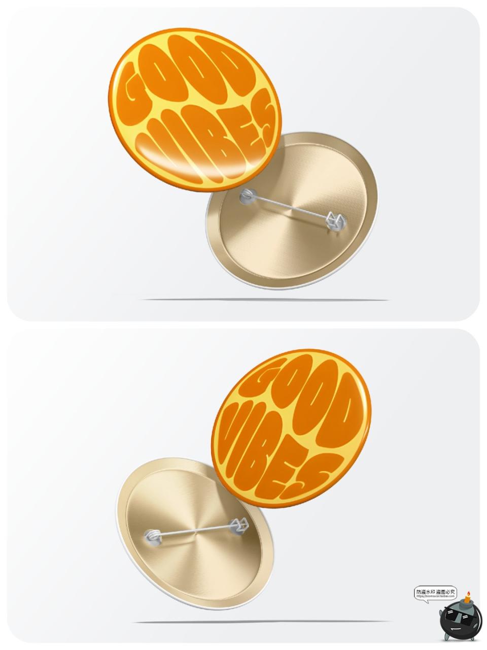 图片[3]-圆形金属胸章别针模型品牌标识logo印花图案贴图样机PSD模板素材-设计猿