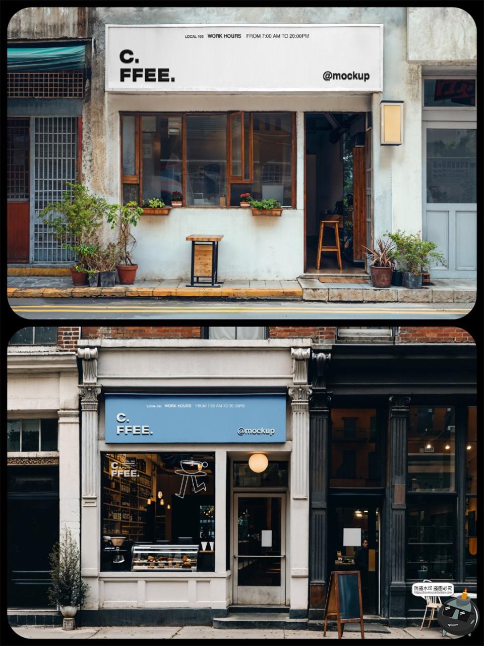 图片[9]-户外咖啡奶茶店铺招牌玻璃橱窗logo窗户贴纸贴图展示PSD样机素材-设计猿