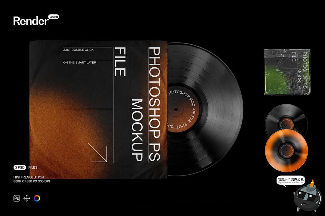 图片[1]-潮流复古黑胶CD唱片专辑封面作品贴图展示效果样机PSD模板ps素材-设计猿