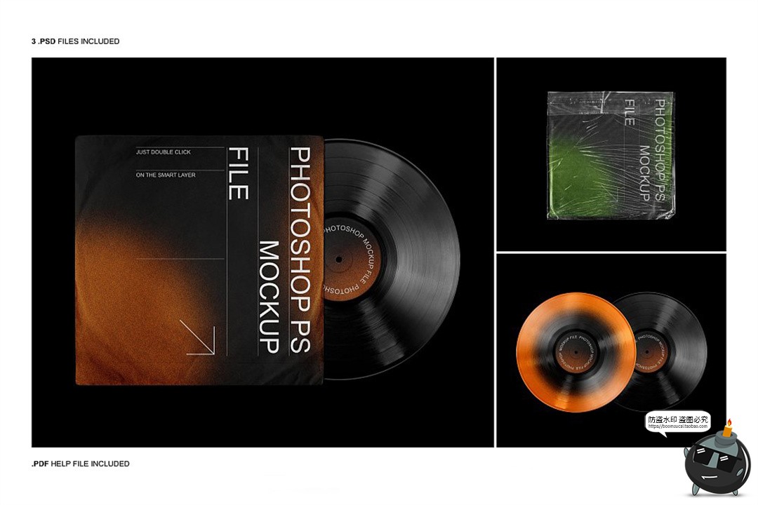 图片[2]-潮流复古黑胶CD唱片专辑封面作品贴图展示效果样机PSD模板ps素材-设计猿