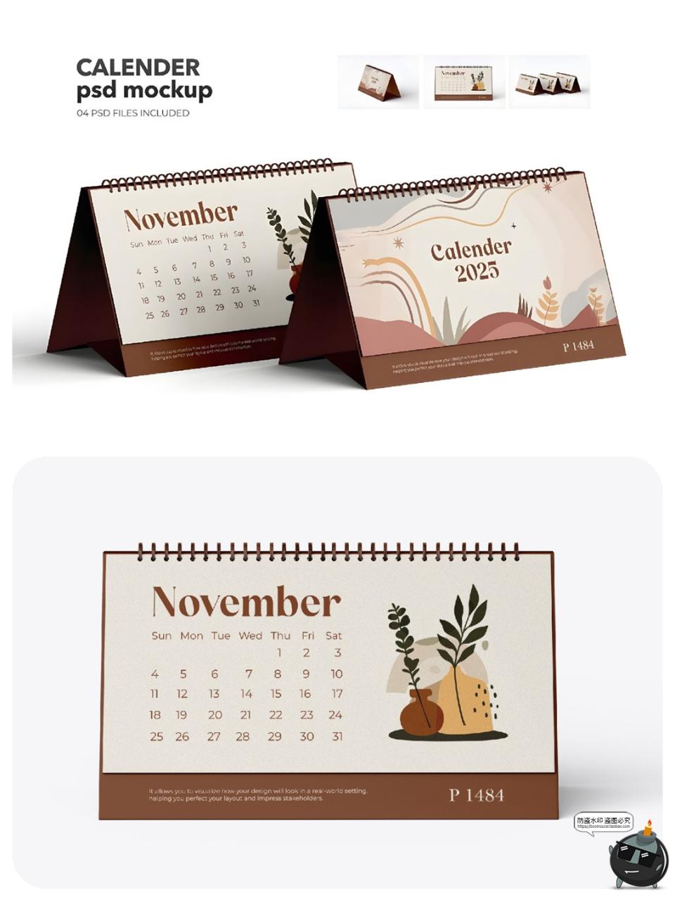 图片[1]-圈装立式日历月历桌面台历日期表模型智能贴图样机PSD模板ps素材-设计猿