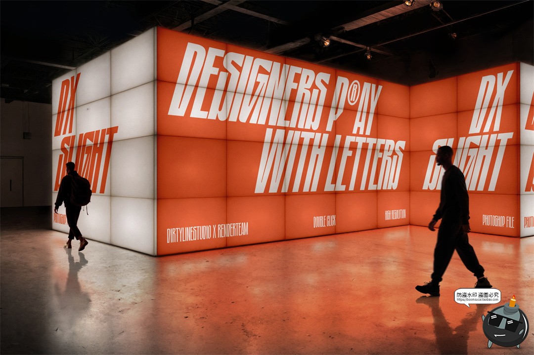 图片[5]-弱光艺术展厅LED屏幕灯箱广告主视觉背景横幅展示效果图PSD样机-设计猿