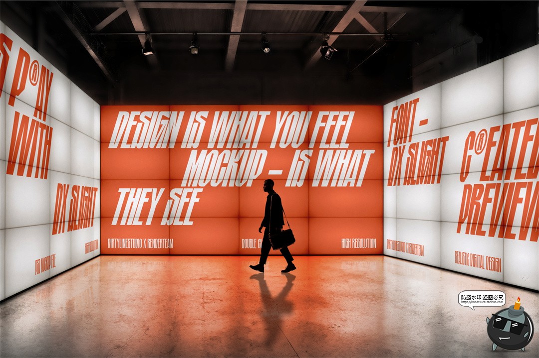 图片[6]-弱光艺术展厅LED屏幕灯箱广告主视觉背景横幅展示效果图PSD样机-设计猿
