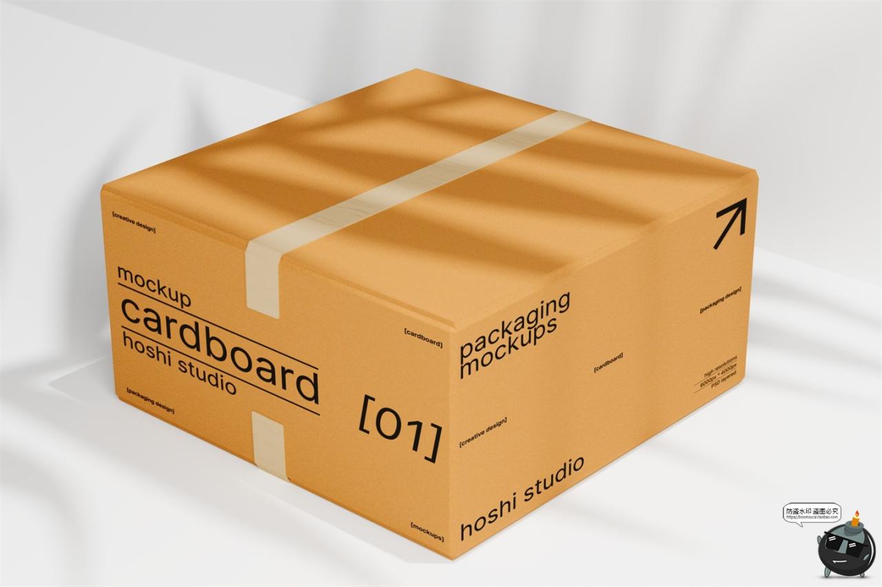 图片[1]-正方形搬家打包收纳纸箱纸盒瓦楞牛皮纸箱包装样机PSD模板素材图-设计猿